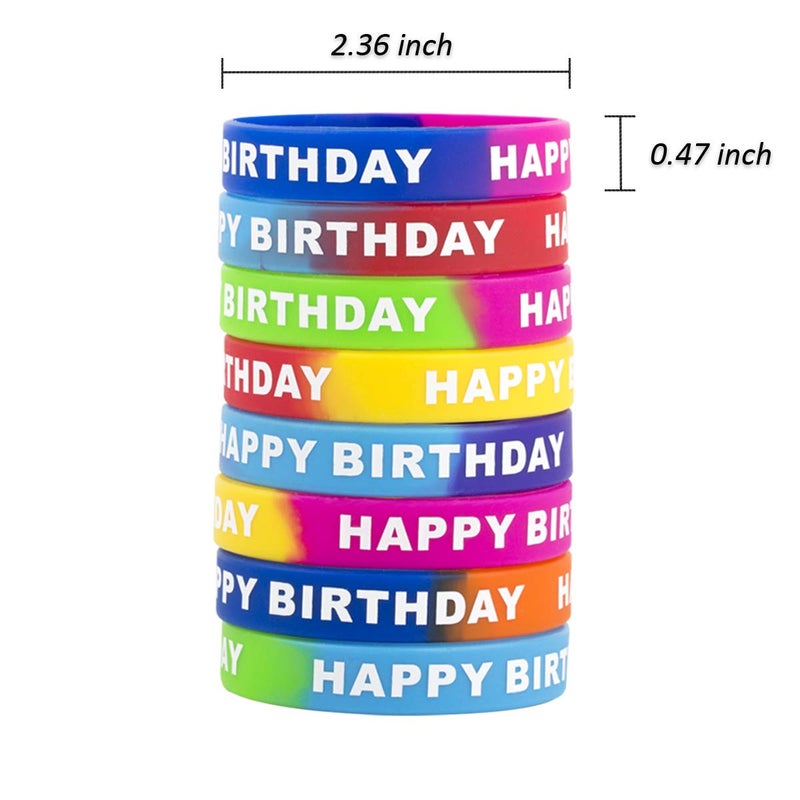 ARTLYMERS 24pcs Happy Birthday Rubber Bracelets  Colored Silicone Stretch Wristbands for Birthday Party Supplies Favors 8 Styles - Image 2